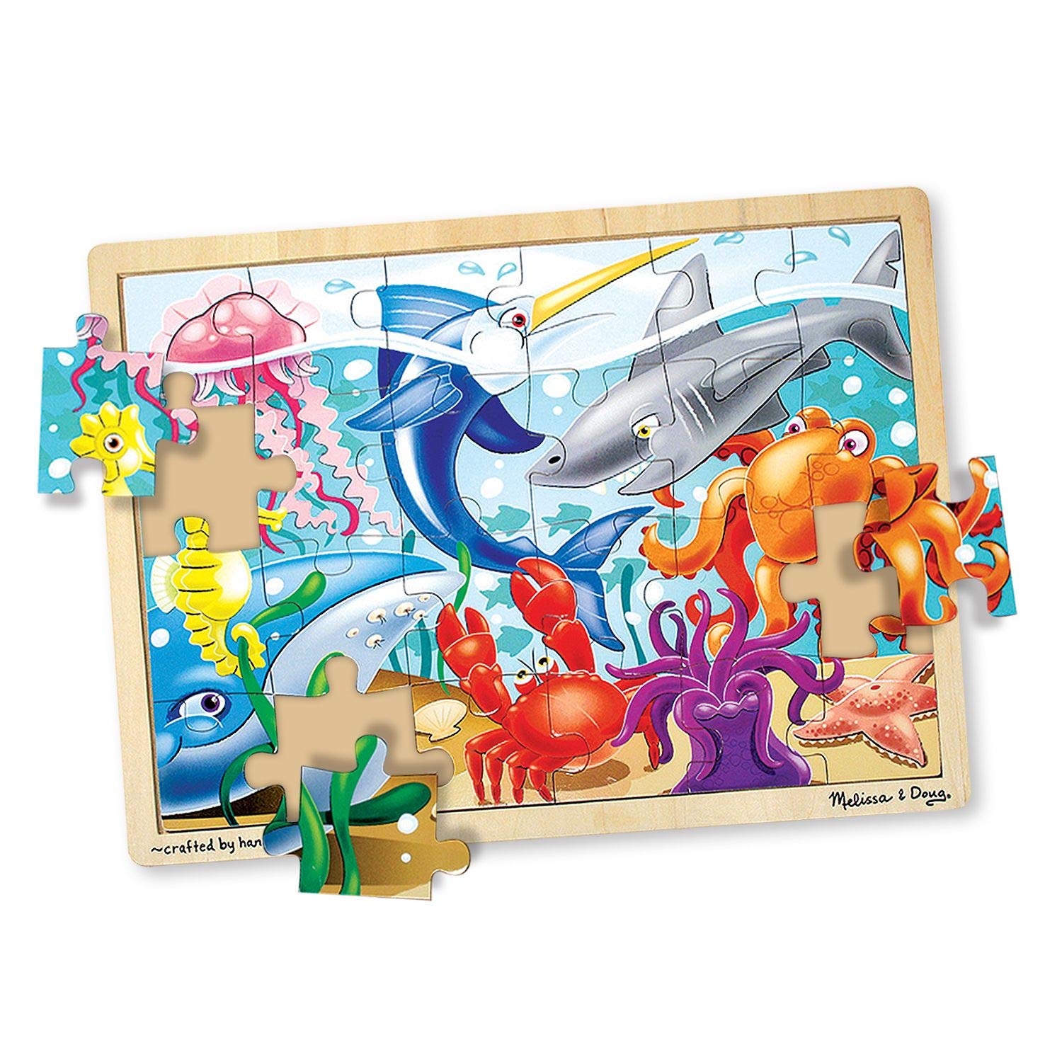 Melissa & Doug Under the Sea Ocean Animals Wooden Jigsaw Puzzle With Storage Tray (24 pcs)