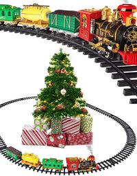 Christmas Steam Train Toy - Electric Train Set for Around Christmas Tree and Kids with Real Smoke, Music, & Lights Xmas Trains
