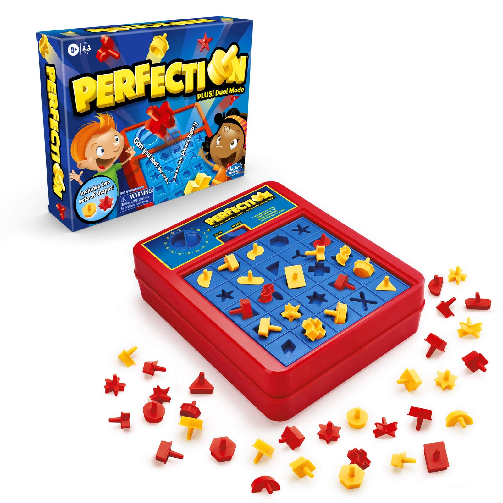 Hasbro Gaming Perfection Game Plus 2-Player Duel Mode Popping Shapes and Pieces Ages 5 and Up (Amazon Exclusive)