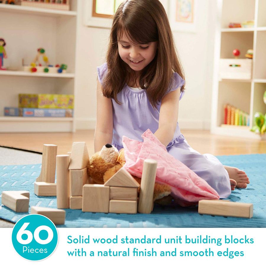 Melissa & Doug Standard Unit Solid-Wood Building Blocks With Wooden Storage Tray (60 pcs)