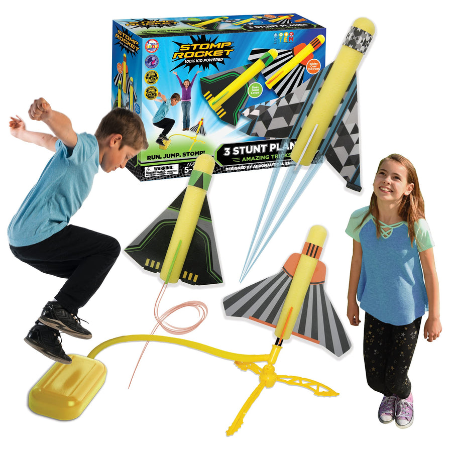 The Original Stomp Rocket Stunt Planes Launcher - 3 Foam Planes and Toy Air Rocket Launcher - Outdoor Rocket STEM Gifts for Boys and Girls - Ages 5 (6, 7, 8) and Up - Great for Outdoor Play