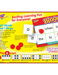Sight Words Bingo - Language Building Skill Game for Home or Classroom (T6064), Build Vocabulary with 46 Most-Used Words, 3 - 36 players, Age 5 and up, Cover the Spaces Needed to Win & Call Bingo
