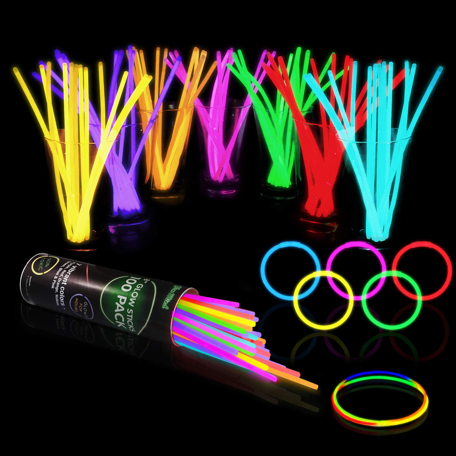 100 Glow Sticks Bulk Party Supplies - Glow in The Dark Fun Party Pack with 8" Glowsticks and Connectors for Bracelets and Necklaces for Kids and Adults