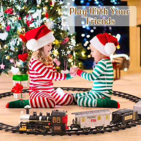 Lucky Doug Electric Train Set for Kids, Battery-Powered Christmas Train Set with Sounds Include 4 Cars and 10 Tracks, Classic Toy Train Set Gifts for 3 4 5 6 Years Old Boys Girls