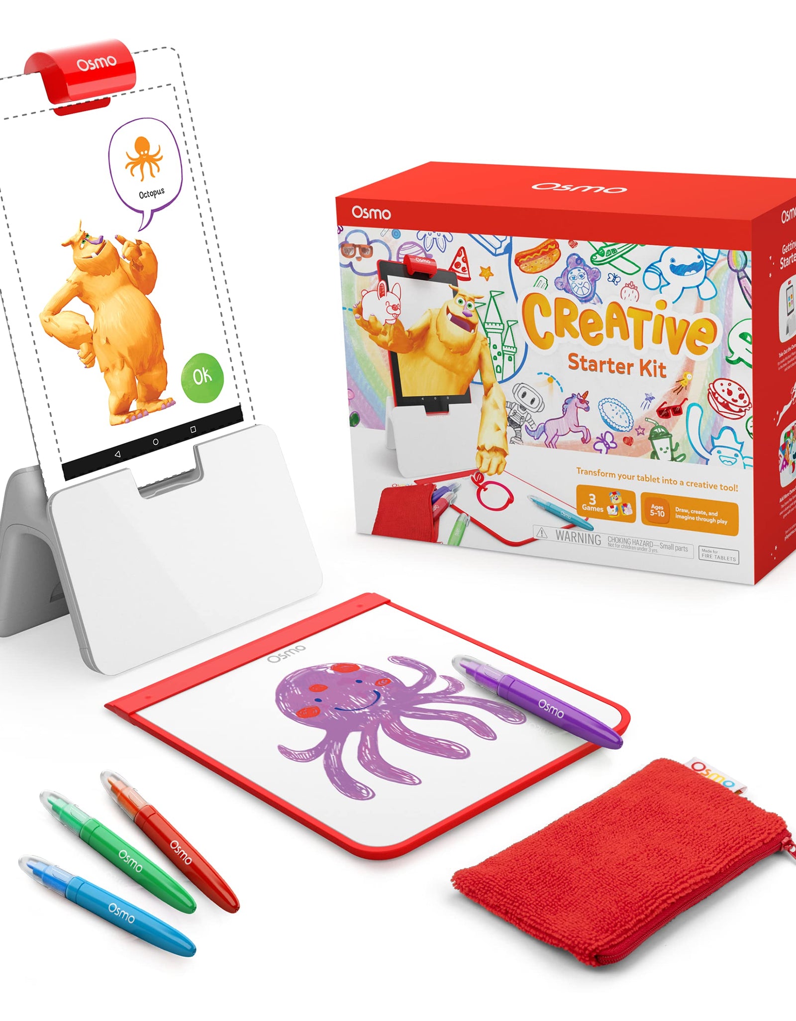 Osmo - Creative Starter Kit for iPad - 3 Educational Learning Games - Ages 5-10 - Drawing, Word Problems & Early Physics - STEM Toy (Osmo Base Included)