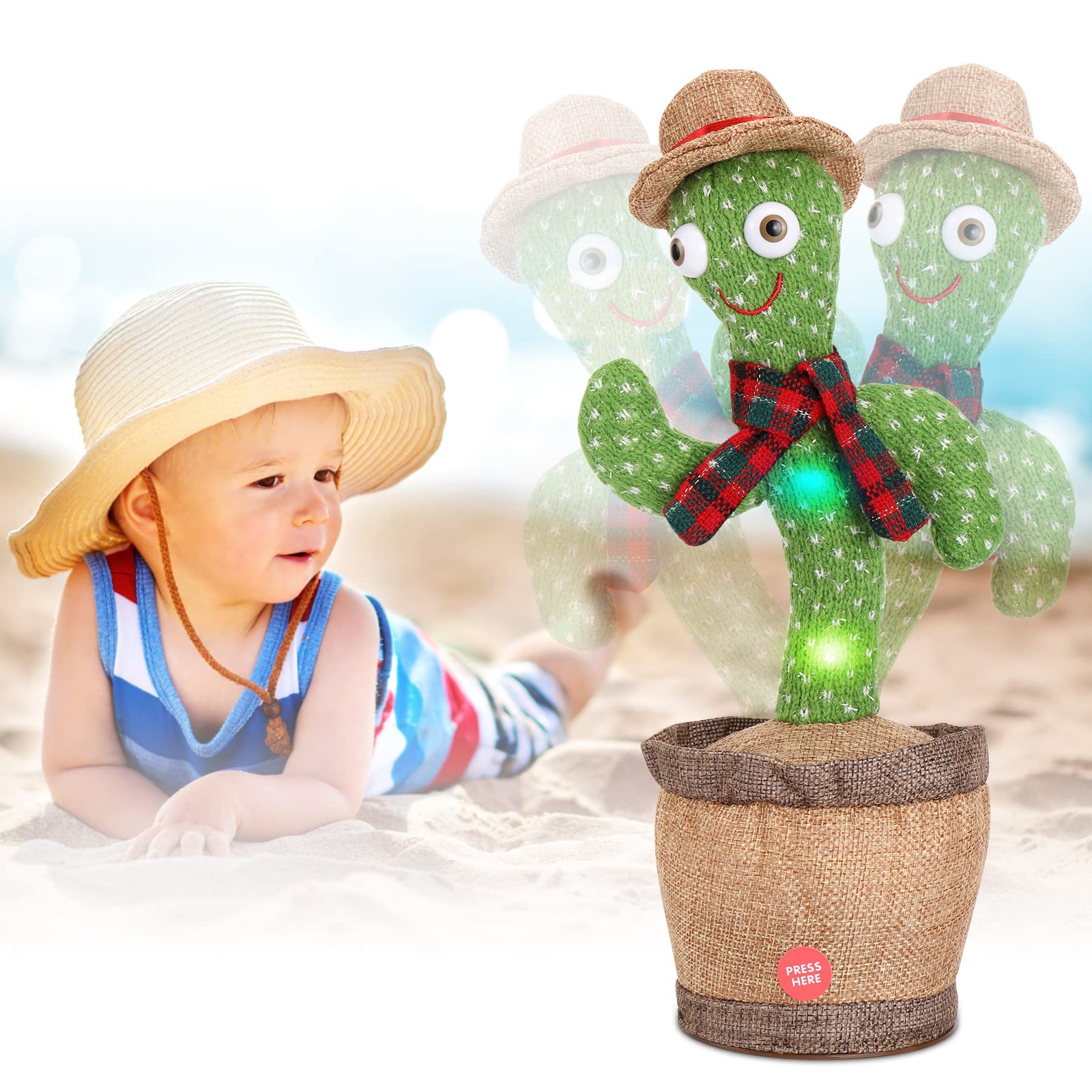 MIAODAM Volume Adjustable Dancing Cactus, Colorful Glowing Talking Cactus Toy, Repeating What You Say Cactus Toys Singing 120 Songs Cactus Plush Eletronic Baby Toys Funny Creative Kids Toy