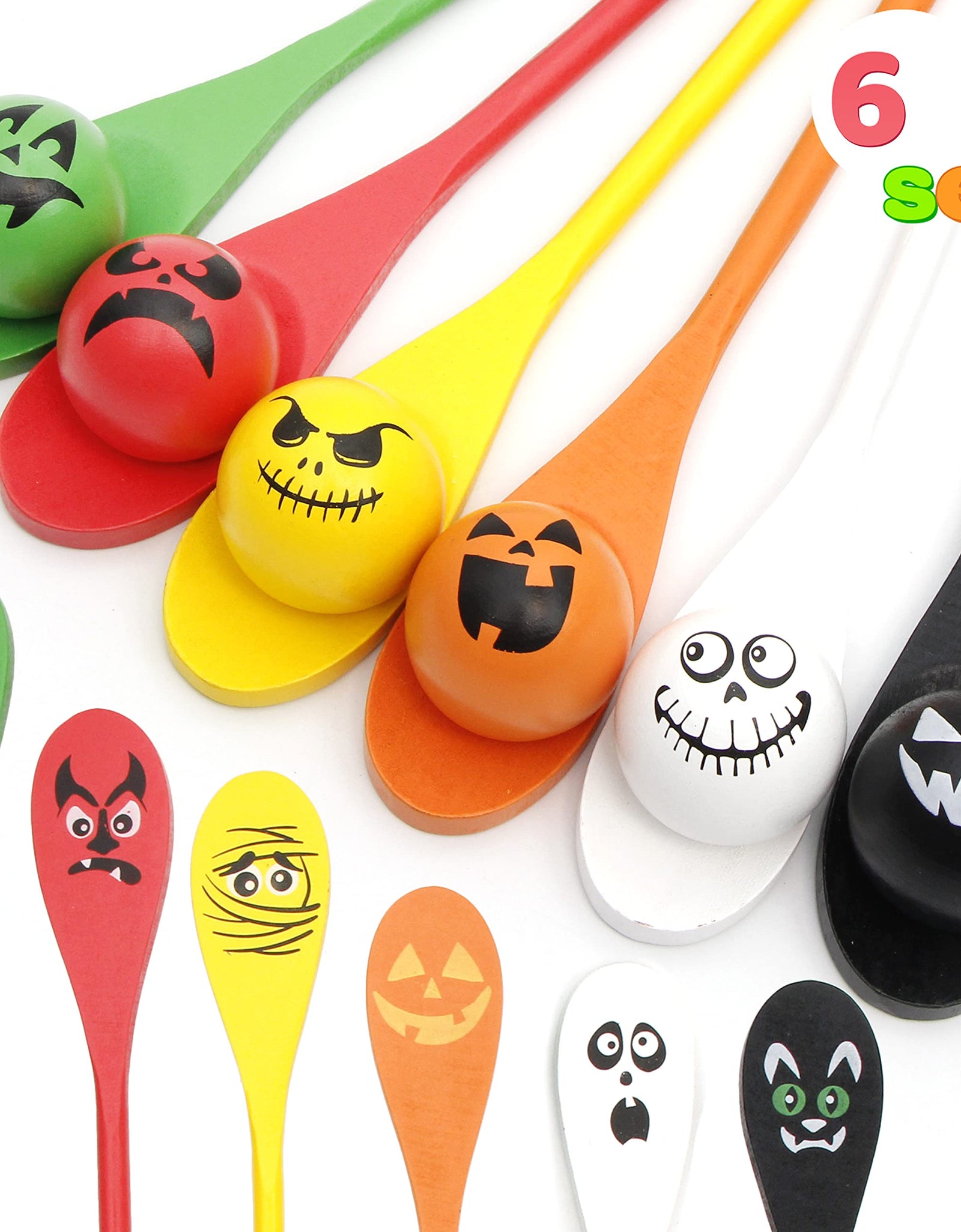 JOYIN 6 Pcs Halloween Egg and Spoon Race Game Set; Eyeballs and Spoons with Assorted Colors for Kids and Adults Halloween Outdoor Fun Games, Party Favor Supplies, Classroom Activities