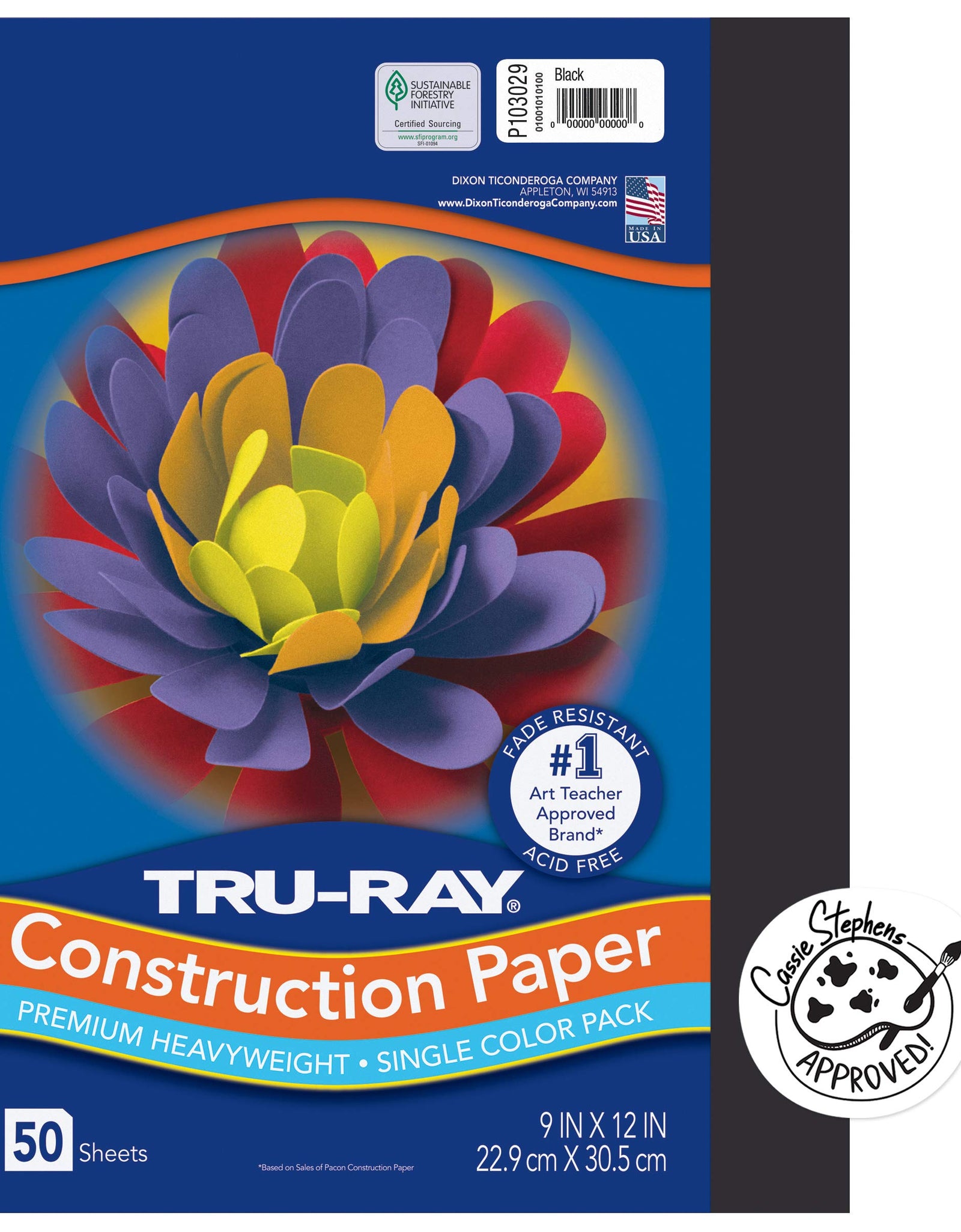 Pacon Tru-Ray Heavyweight Construction Paper, Black, 9" x 12", 50 Sheets, Sulphite Construction Paper