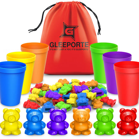 Rainbow Counting Bears With Matching Sorting Cups (67 Pcs Set) + FREE Storage Bag | STEM Educational Gift For Toddler | Montessori Sorting And Counting Toy | Pre-School Color Learning Toy For Children