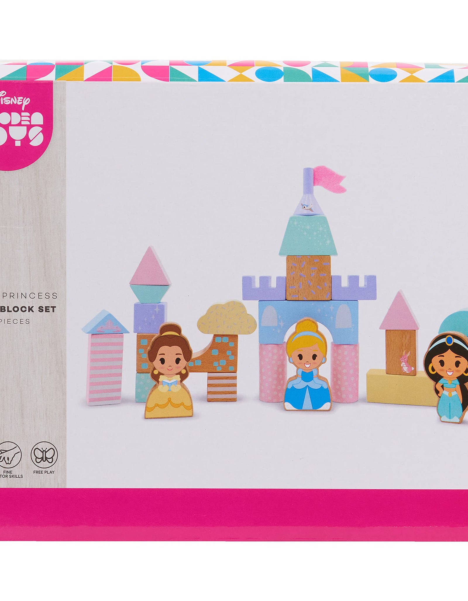 Disney Wooden Toys Princess Castle Block Set, 25-Pieces Include Cinderella, Belle, and Jasmine Block Figures, Amazon Exclusive, by Just Play