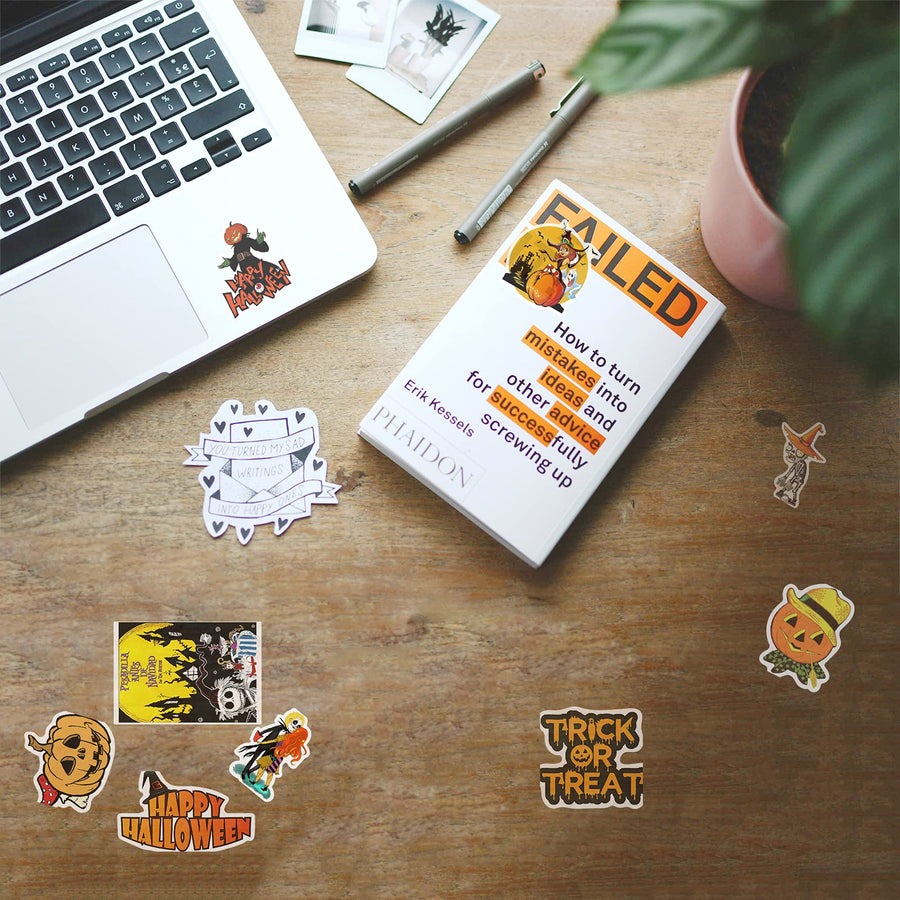 HTO Halloween Stickers for Kids, 100 Pack Cute Vinyl Water Bottles Laptop Scrapbook Pumpkin Stickers, Halloween Decorations Stickers for Kids Teens Adults