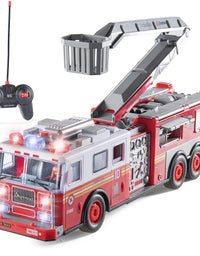 Prextex RC Fire Truck Toy for Kids with Remote Control, Lights, and Siren Sounds Large 14-Inch Fire Truck Best Gifts Toys for Boys
