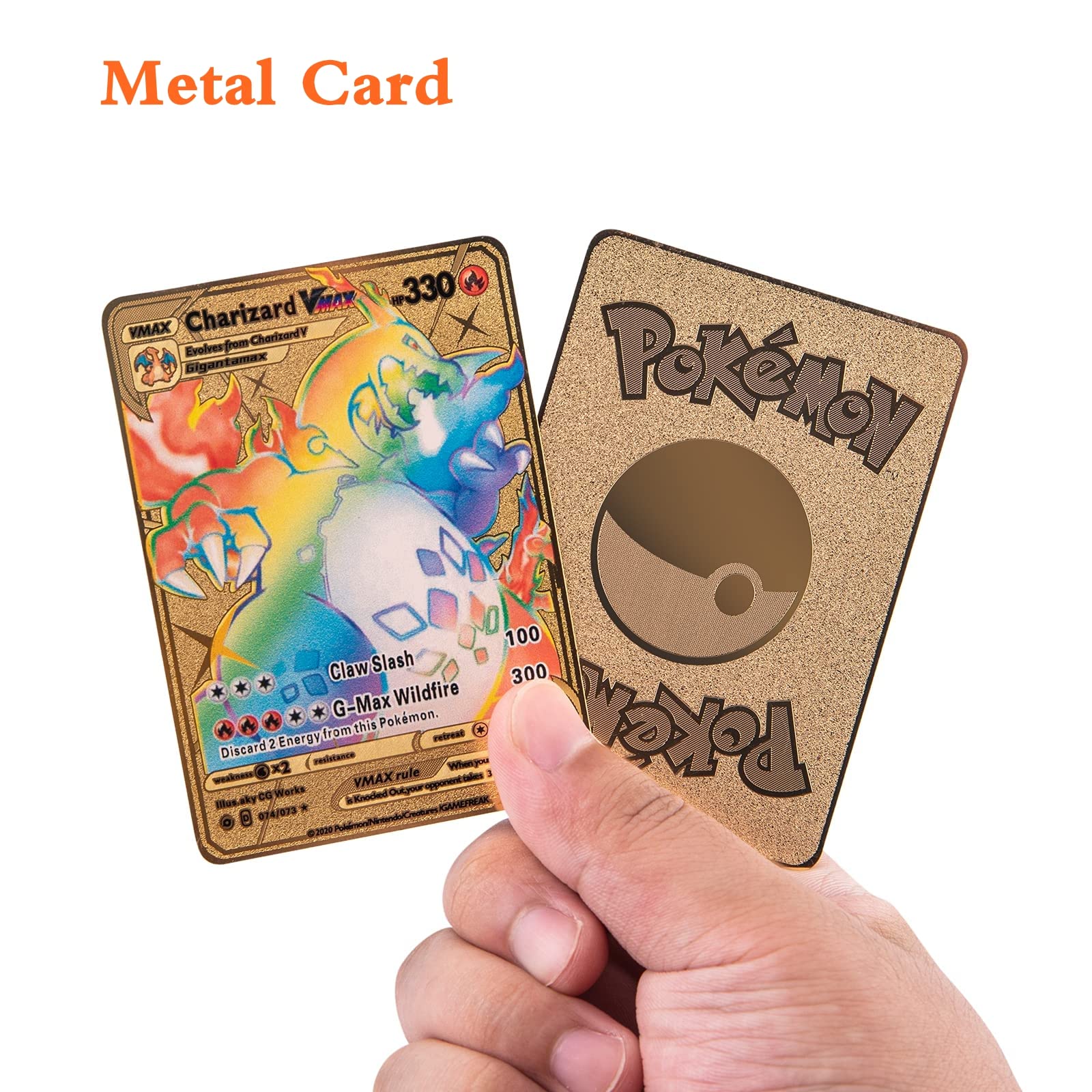 3Pcs Pokemon Metal Gold Plated Card - Charizard/Golden Vmax DX GX Ultra Rare Collection Cards, Best Gift for Collectors, Kids.