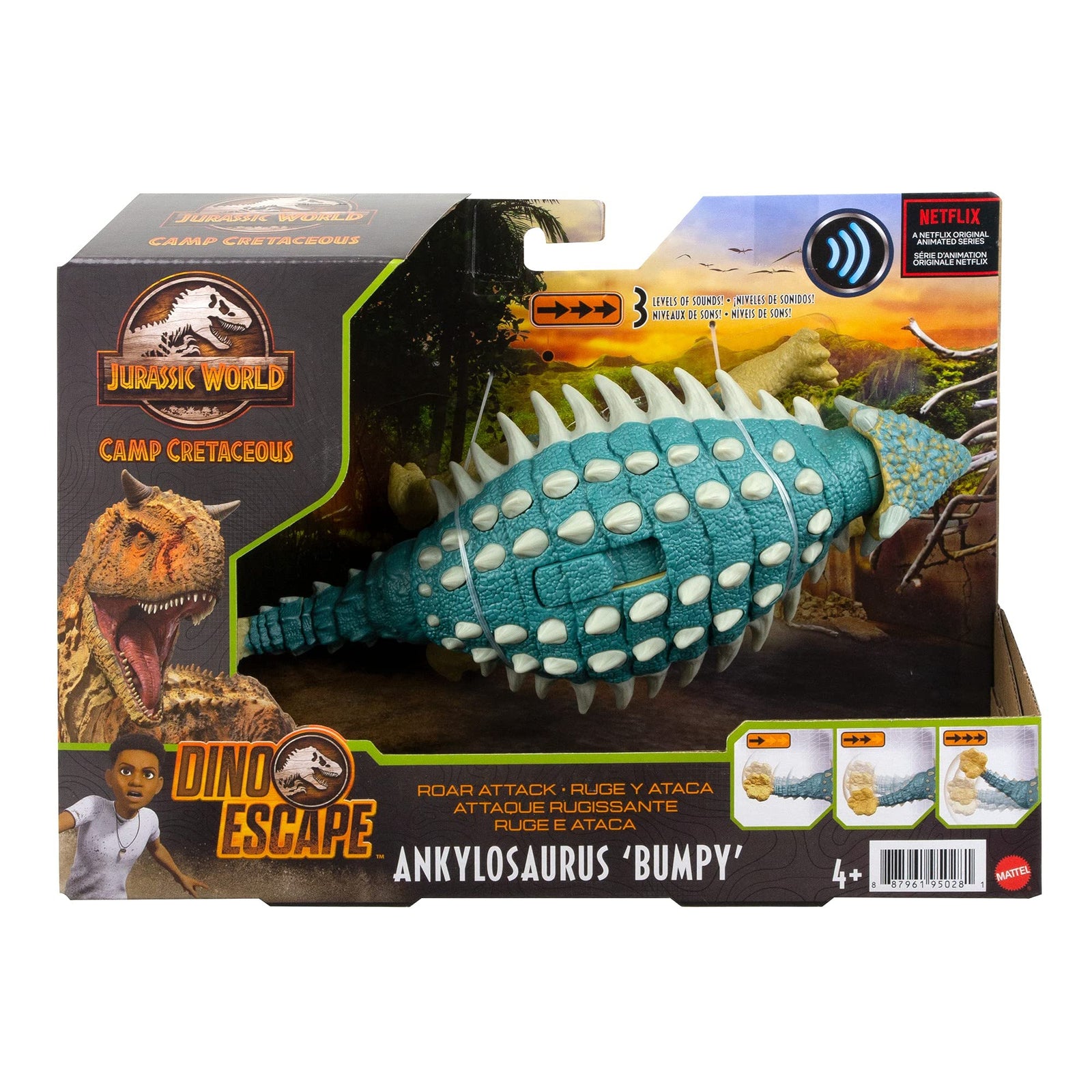 Jurassic World Roar Attack Ankylosaurus Bumpy Camp Cretaceous Dinosaur Figure with Movable Joints, Realistic Sculpting, Strike Feature & Sounds, Herbivore, Kids Gift 4 Years & Up