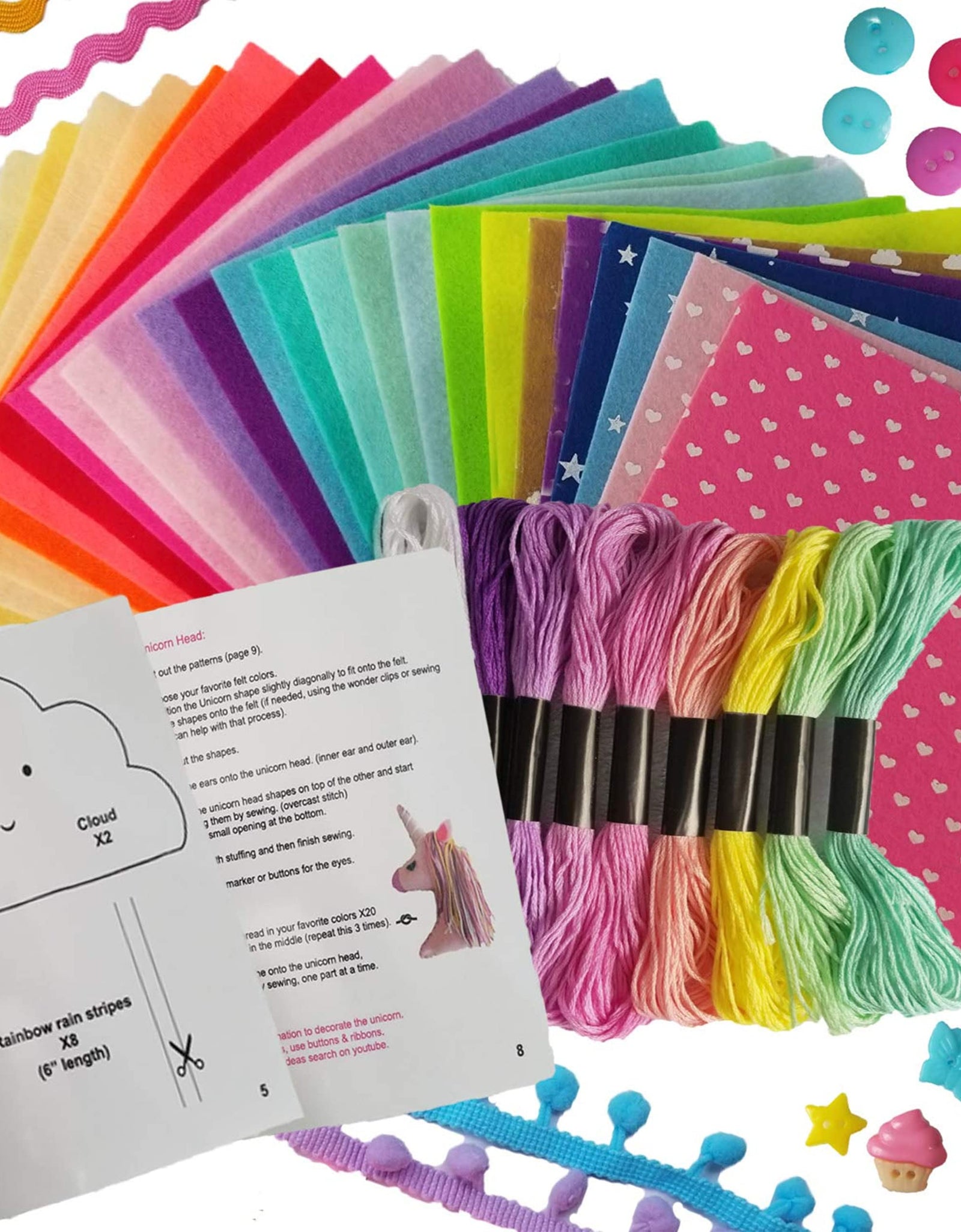 ARTIKA Sewing KIT for Kids, DIY Craft for Girls, The Most Wide-Ranging Kids Sewing Kit Kids Sewing Supplies, Includes a Booklet of Cutting Stencil Shapes for The First Step in Sewing. (Unicorn kit)