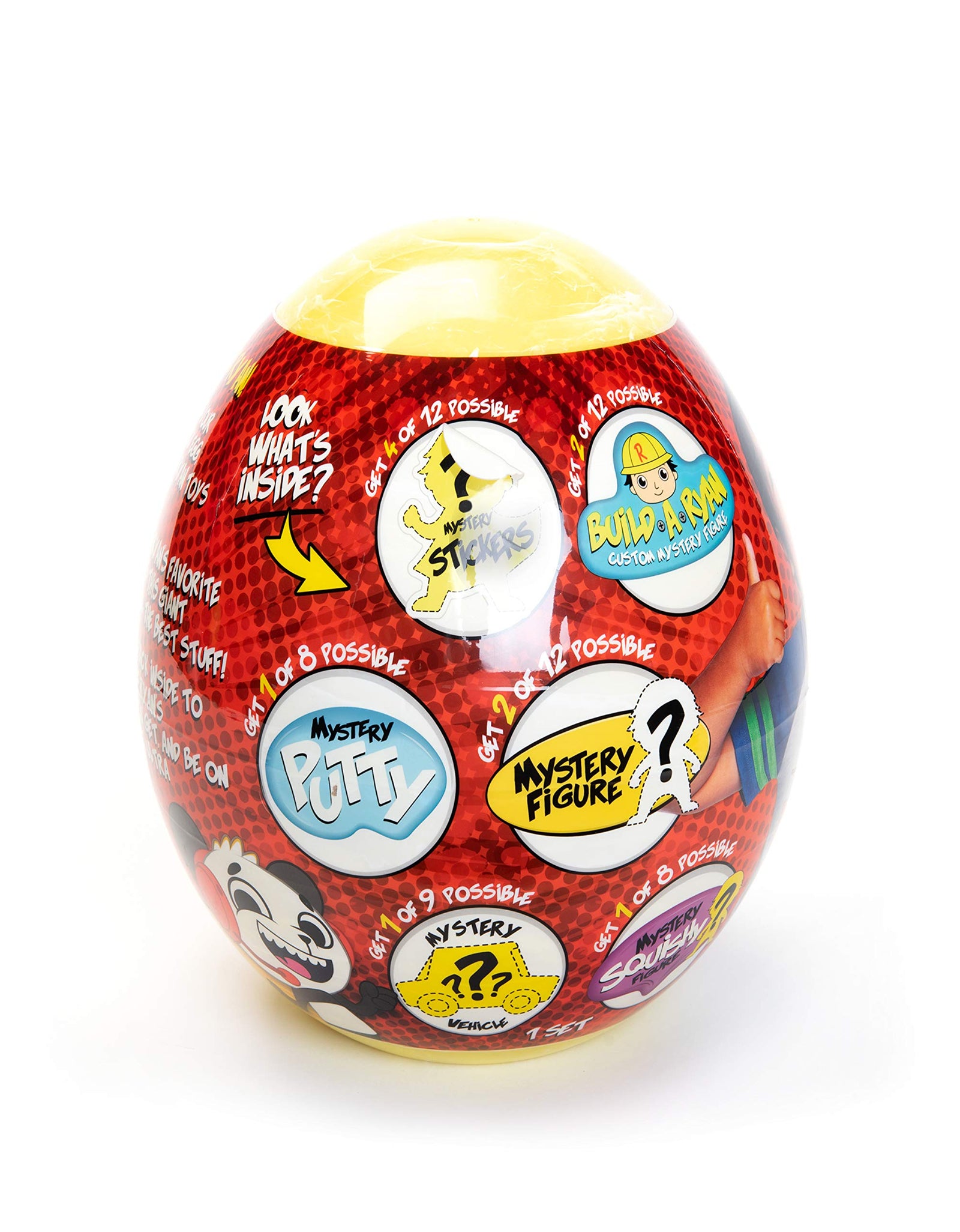 RYAN'S WORLD Giant Mystery Egg Series 5, Filled with Surprises, 1 of 3 Color Variety New Vehicles, 2 Ultra-Rare Figures, 2 Build-a-Ryan Figures, Special Putty, 1 Squishy and Stickers, Toy for Kids