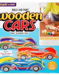 Made By Me Build & Paint Your Own Wooden Cars by Horizon Group Usa, DIY Wood Craft Kit, Easy To Assemble & Paint 3 Race Cars, Multicolored
