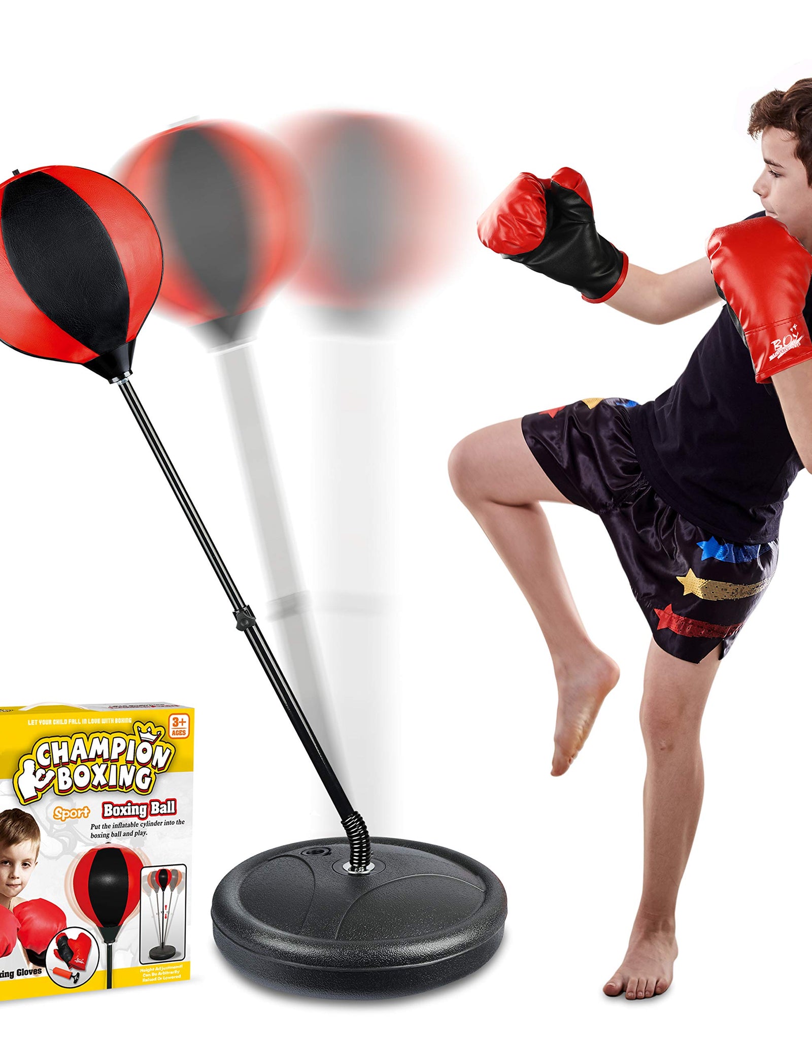Punching Bag Set for Kids Incl Punching Ball with Stand, Boxing Training Gloves, Hand Pump and Adjustable Height Stand, Boxing Ball Set Toy Gifts for Age 6 7 8 9 10 11 12Year Old Boys Girls