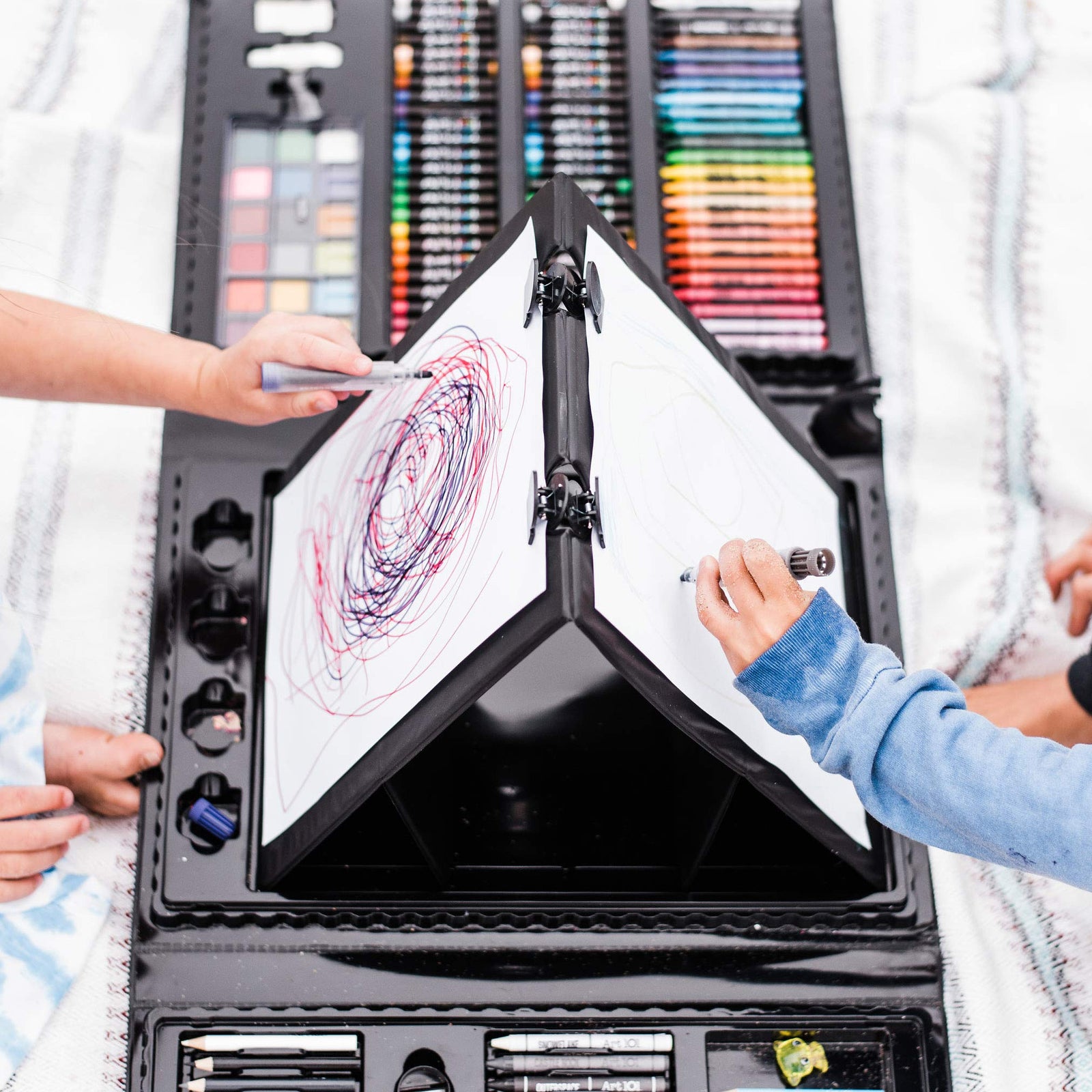 Art 101 Budding Artist 179 Piece Draw Paint and Create Art Set with Pop-Up Double-Sided Easel, Includes markers, crayons, paints, colored pencils, Case includes pop up easel, Portable Art Studio