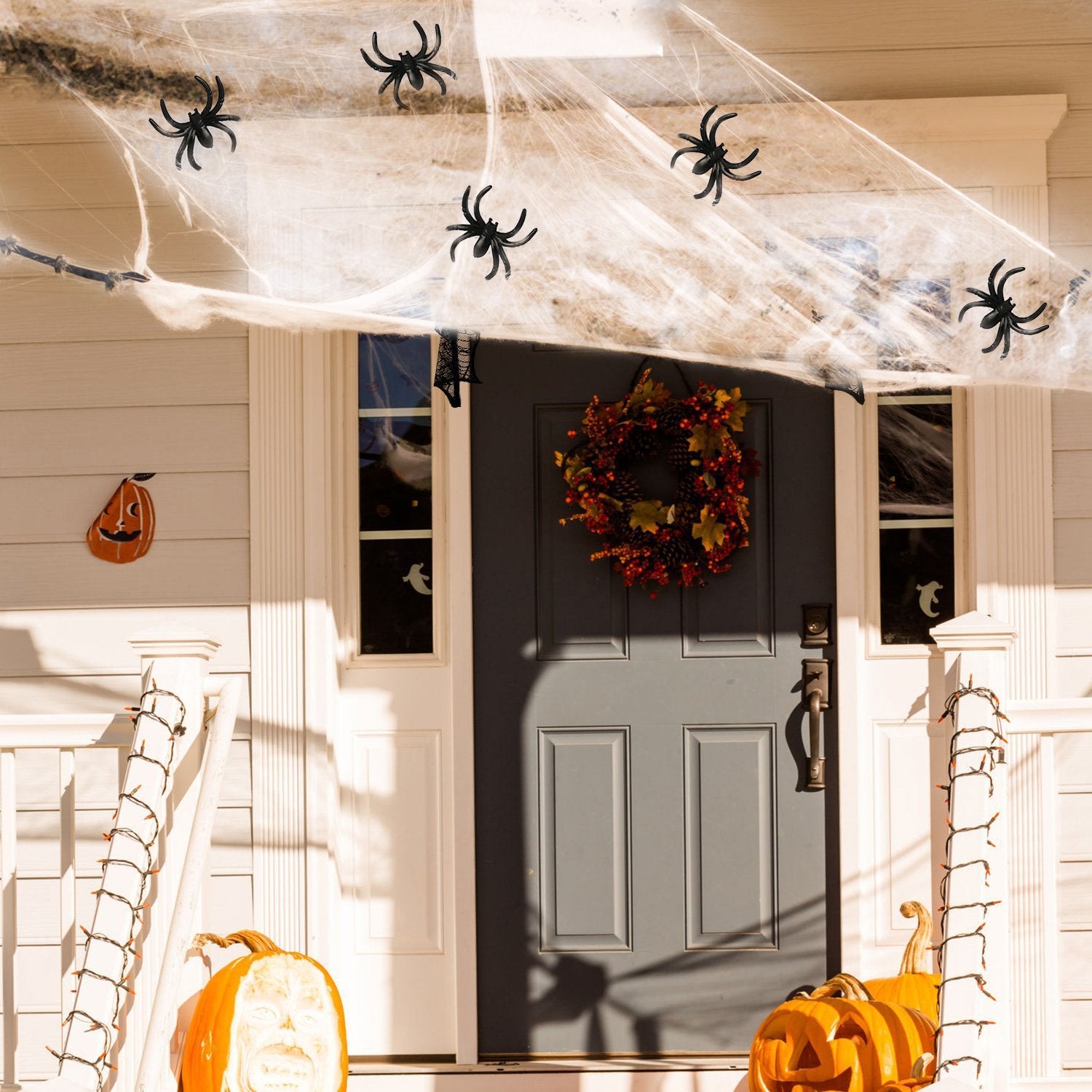 AOSTAR Halloween Stretch Spider Webs Indoor & Outdoor Spooky Spider Webbing with 50 Fake Spiders for Halloween Decorations