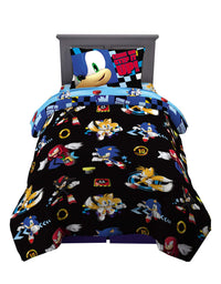 Franco Kids Bedding Super Soft Microfiber Comforter and Sheet Set, 4 Piece Twin Size, Sonic The Hedgehog
