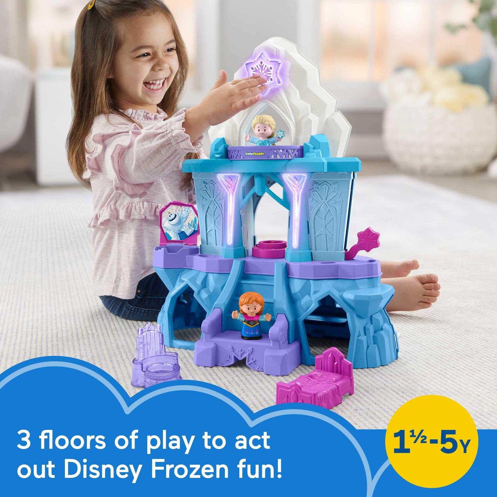 Fisher-Price Little People – Disney Frozen Elsa’s Enchanted Lights Palace musical playset with Anna and Elsa figures for toddlers and preschool kids