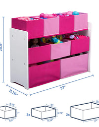 Delta Children Deluxe Multi-Bin Toy Organizer with Storage Bins, White/Pink Bins
