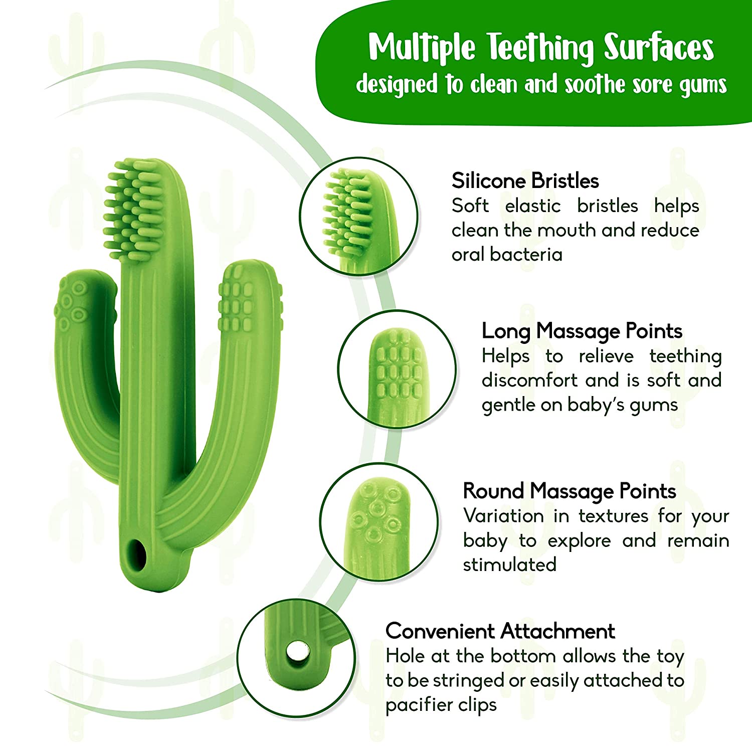 Cactus Baby Teething Toys for Newborn Infants and Toddlers - Self-Soothing Pain Relief Soft Silicone Teether and Training Toothbrush for Babies, BPA Free, Soothes Babies Sore Gums