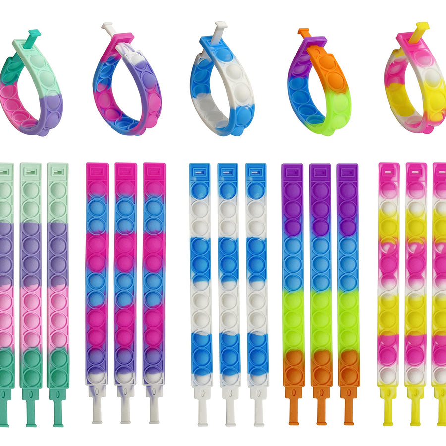 WQFXYZ 20PCS Push Pop Fidget Toy Fidget Bracelet, Durable and Adjustable, Multicolor Wristband Push Pop Stress Relief Sensory Fingertip Toys for Kids and Adults (20 pcs Bracelet)