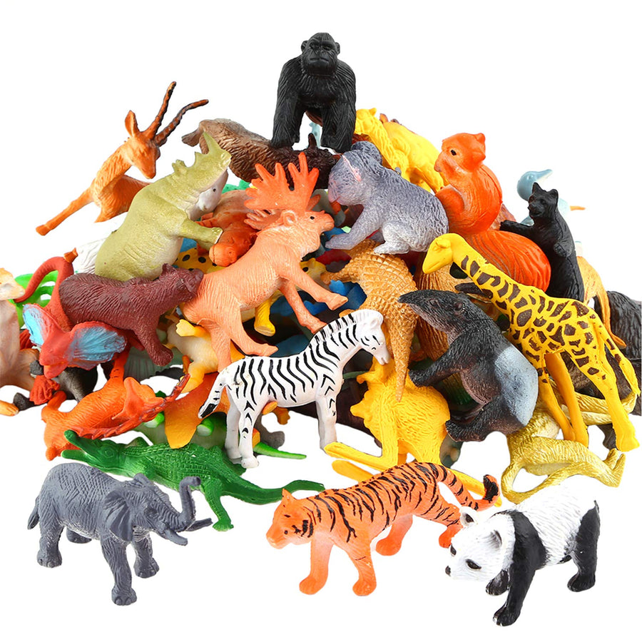 Animals Figure,54 Piece Mini Jungle Animals Toys Set,ValeforToy Realistic Wild Vinyl Plastic Animal Learning Party Favors Toys for Boys Girls Kids Toddlers Forest Small Animals Playset Cupcake Topper