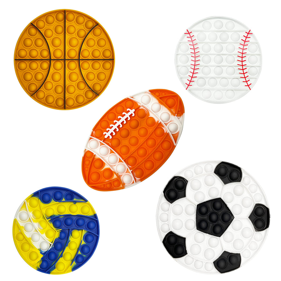 5 Pack Pop Bubble Sensory Fidget Toy ,Rugby Football Basketball Baseball Volleyball Push Toys, Stress Reliever Silicone Toys,Antistress Toys for Kids Adults