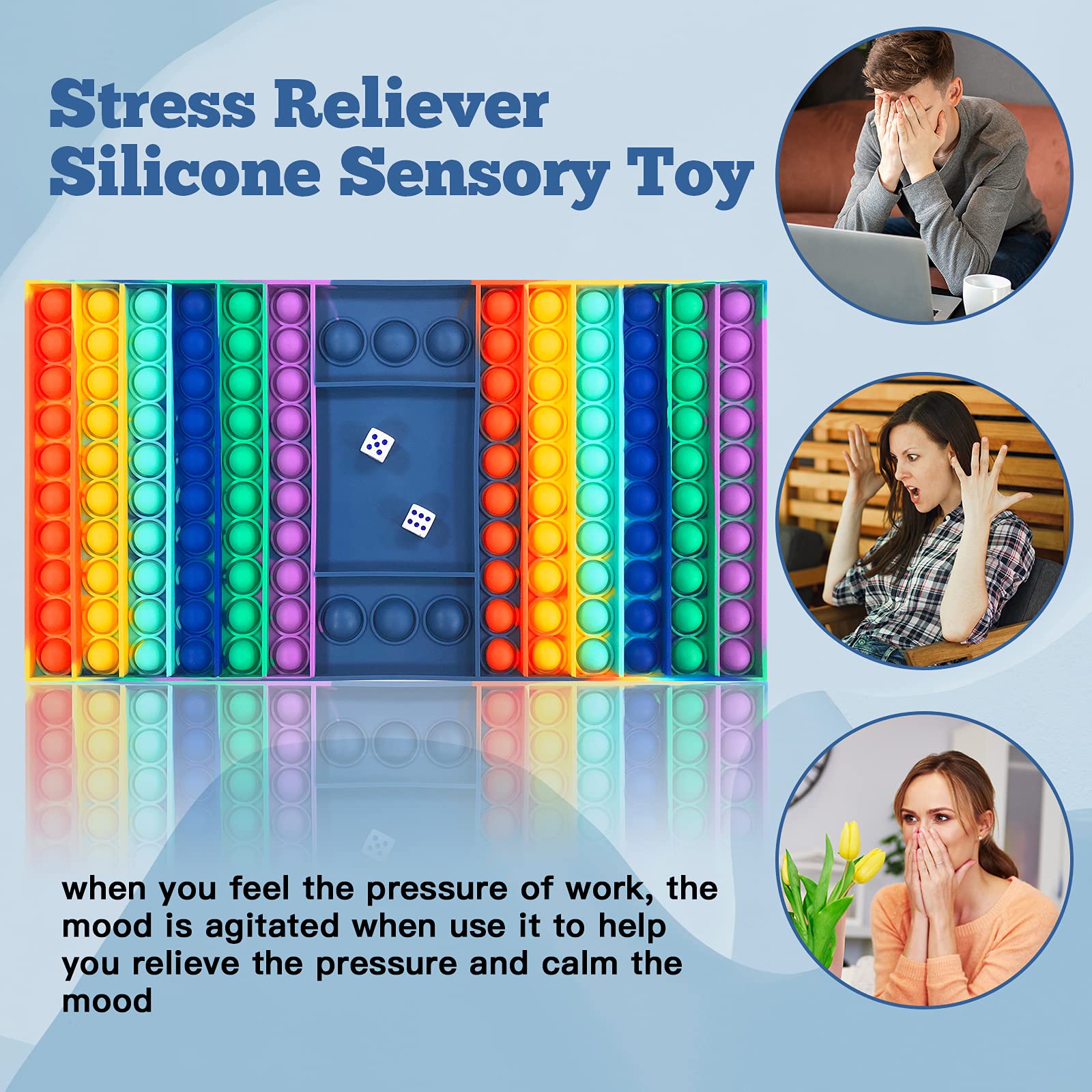 MOORAY Big Size Fidget Toys, Silicone Rainbow Chess Board Push Pop Fidget Toy,Stress Relief Sensory Toys for Autistic Children and Anxiety Adults(Rectangle-a)