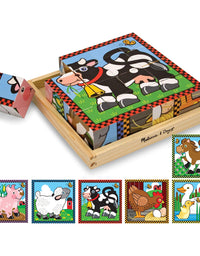Melissa & Doug Farm Wooden Cube Puzzle With Storage Tray - 6 Puzzles in 1 (16 pcs)
