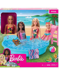 Barbie Doll, 11.5-Inch Blonde, and Pool Playset with Slide and Accessories, Gift for 3 to 7 Year Olds
