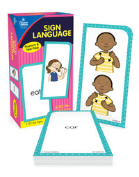 Carson Dellosa American Sign Language Flash Cards—Double-Sided, 122 ASL Signs With Illustrations and Word Associations, Alphabet, Numbers, Feelings, Animals, Food, Practice Set (105 pc)
