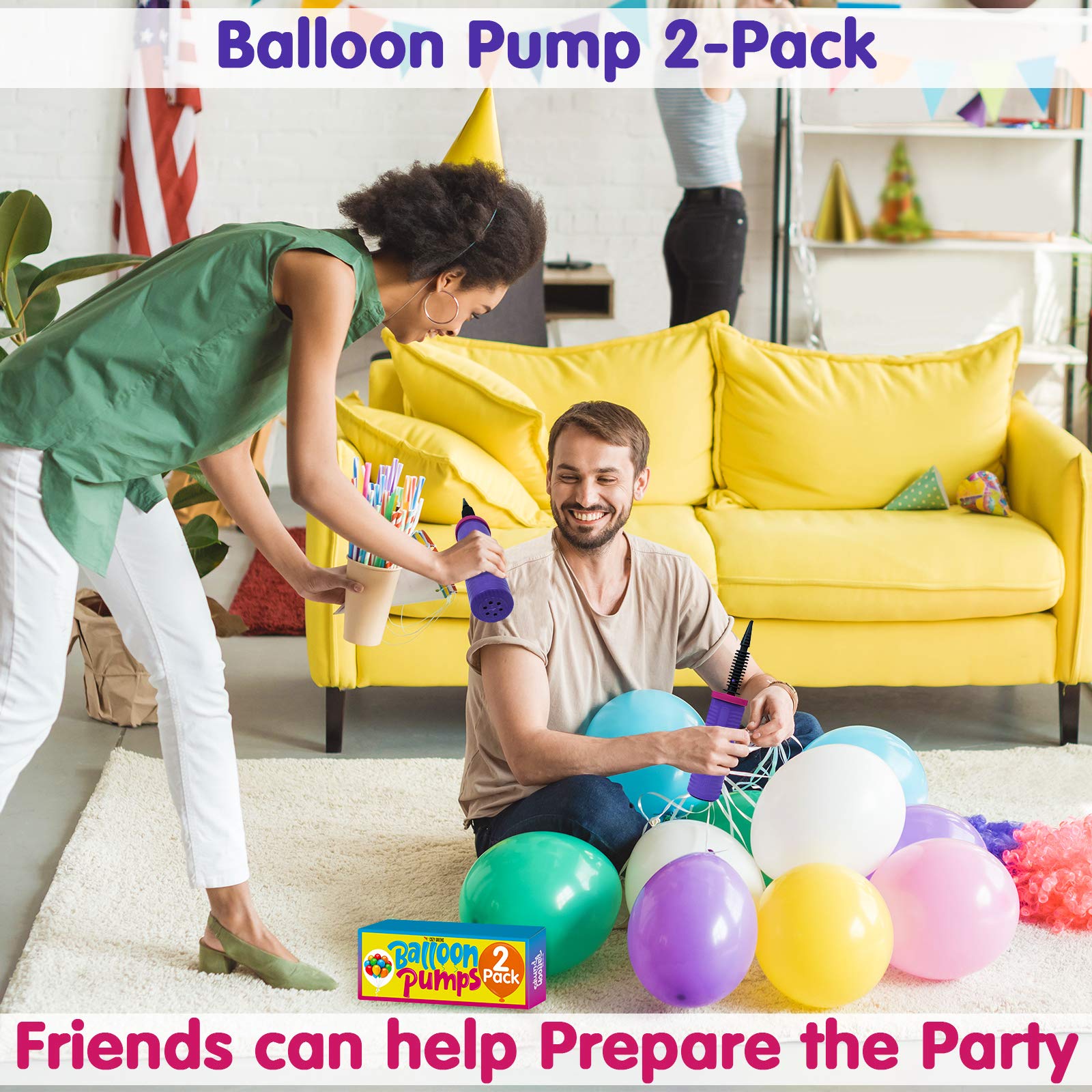 Balloon Pump Hand Held, Inflator Air Pump for Balloons - 2Way Dual Action, 2Pack: Friends can Help - Easy to Use, 100% Lifetime Satisfaction Guarantee - Sturdy Ballon Inflator Pump