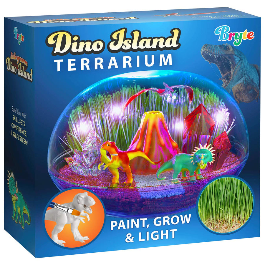 Little Growers Dinosaur Terrarium Kit for Kids with Neon Paint and LED Lights - Plant and Grow Mini Light Up Garden - Science and Craft Kits for Boys and Girls - STEM Age Gardening Gifts and Toys
