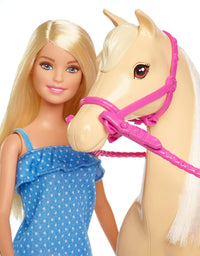 Barbie Doll, Blonde, Wearing Riding Outfit with Helmet, and Light Brown Horse with Soft White Mane and Tail, Gift for 3 to 7 Year Olds
