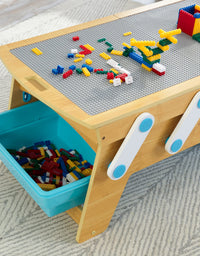 KidKraft Building Bricks Play N Store Wooden Table, Children's Toy Storage with Bins, 200+ Building Blocks Included, Natural, Gift for Ages 3+
