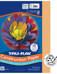 Pacon Tru-Ray Heavyweight Construction Paper, Black, 9" x 12", 50 Sheets, Sulphite Construction Paper
