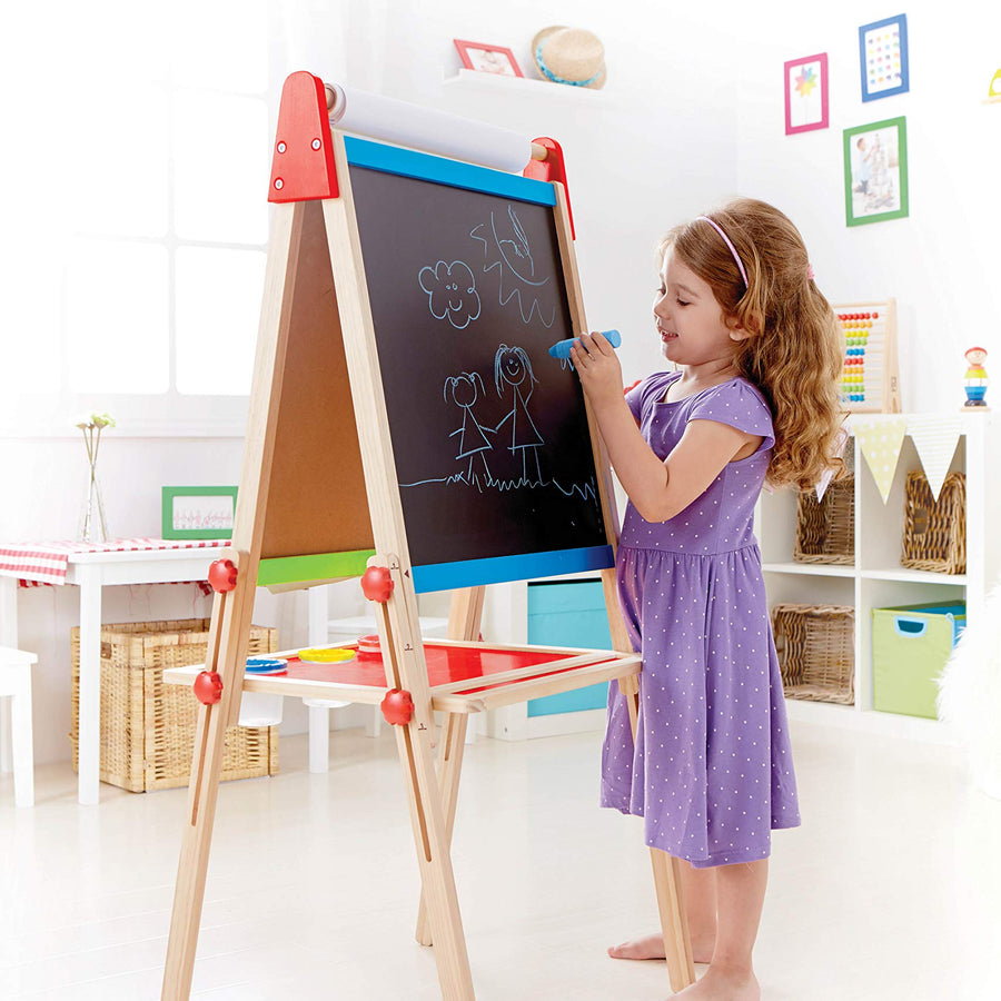 Award Winning Hape All-in-One Wooden Kid's Art Easel with Paper Roll and Accessories Cream, L: 18.9, W: 15.9, H: 41.8 inch