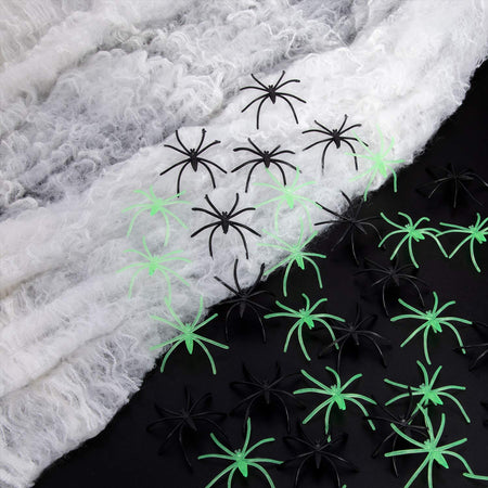 Halloween Decorations Spider Webs - 1200sqft Spider Web Decor +100 Black Spiders + 50 Fluorescent spiders, Indoor Outdoor Spooky Spider Webbing with Fake Spiders for Halloween Party Decorations