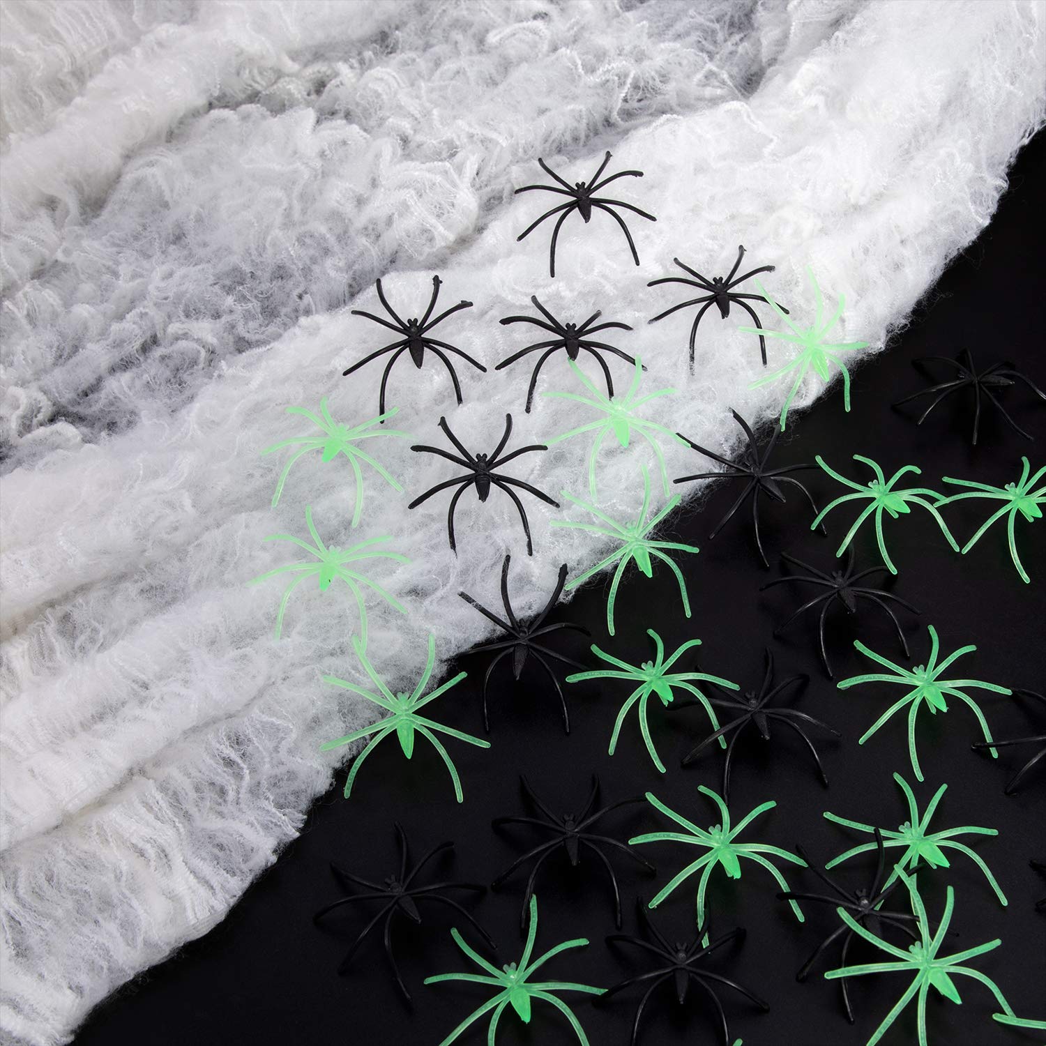 Halloween Decorations Spider Webs - 1200sqft Spider Web Decor +100 Black Spiders + 50 Fluorescent spiders, Indoor Outdoor Spooky Spider Webbing with Fake Spiders for Halloween Party Decorations