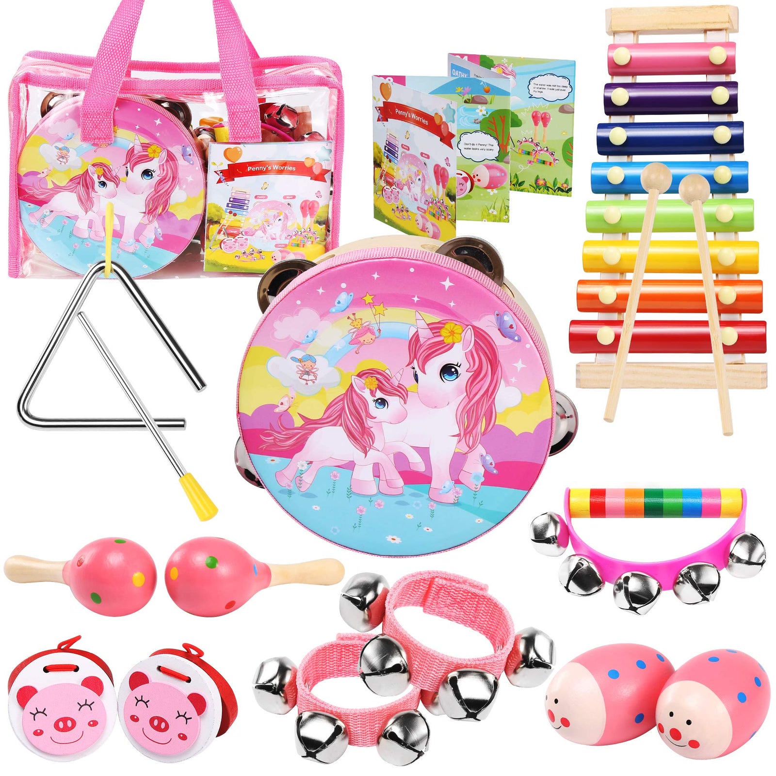 oathx Baby Girl Gifts /Toddler Musical Instruments Ages 1-3 /Baby Music Toys 6-12-9-18 Months Infant /1st Birthday Girl Gifts for 1 2 Year Old/Kids Preschool Educational Learning Toys Drum, Xylophone
