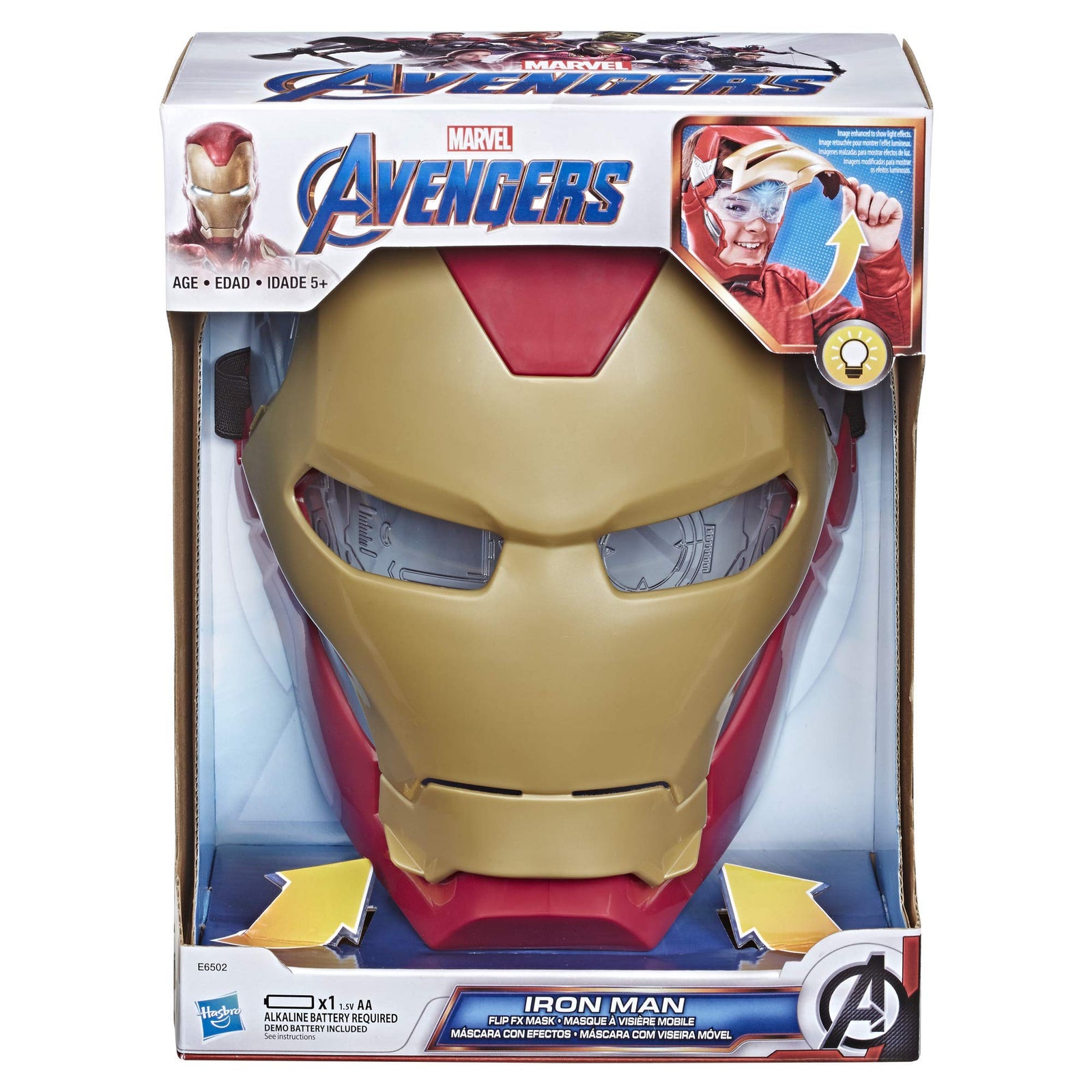 Avengers Marvel Iron Man Flip FX Mask with Flip-Activated Light Effects for Costume and Role-Play Dress Up Brown/a