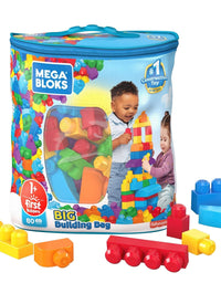 Mega Bloks First Builders Big Building Bag with Big Building Blocks, Building Toys for Toddlers (80 Pieces) - Blue Bag 3-5 years
