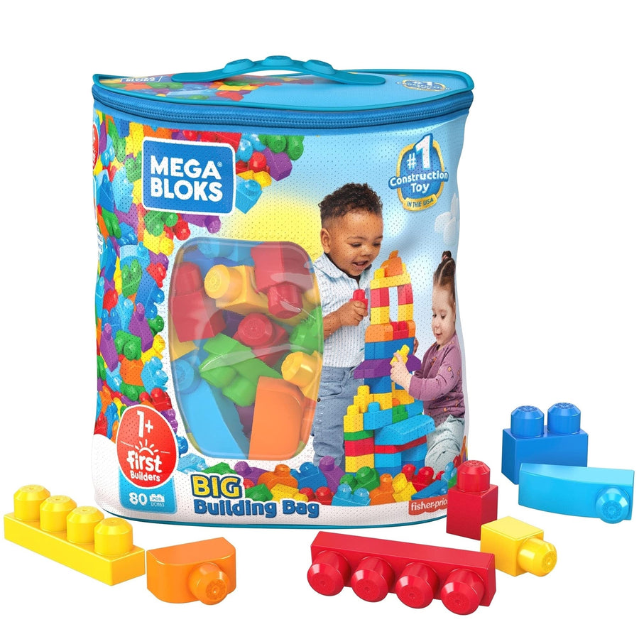 Mega Bloks First Builders Big Building Bag with Big Building Blocks, Building Toys for Toddlers (80 Pieces) - Blue Bag 3-5 years