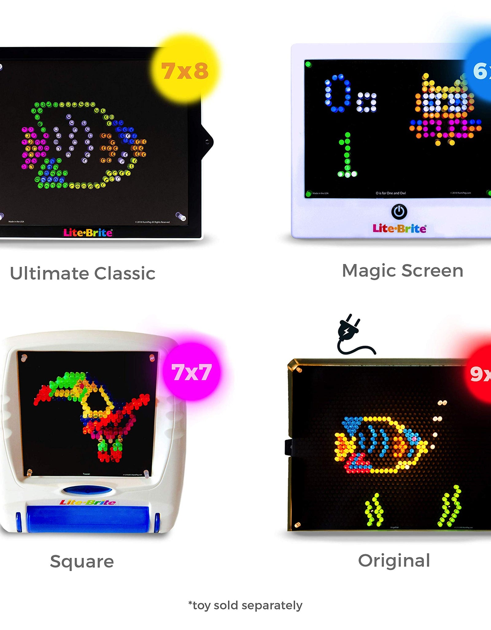 IllumiPeg Dinosaurs Refill templates for Basic Fun Lite Brite Ultimate Classic Toy (10 Sheets, 7x8)