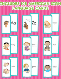 Carson Dellosa American Sign Language Flash Cards—Double-Sided, 122 ASL Signs With Illustrations and Word Associations, Alphabet, Numbers, Feelings, Animals, Food, Practice Set (105 pc)
