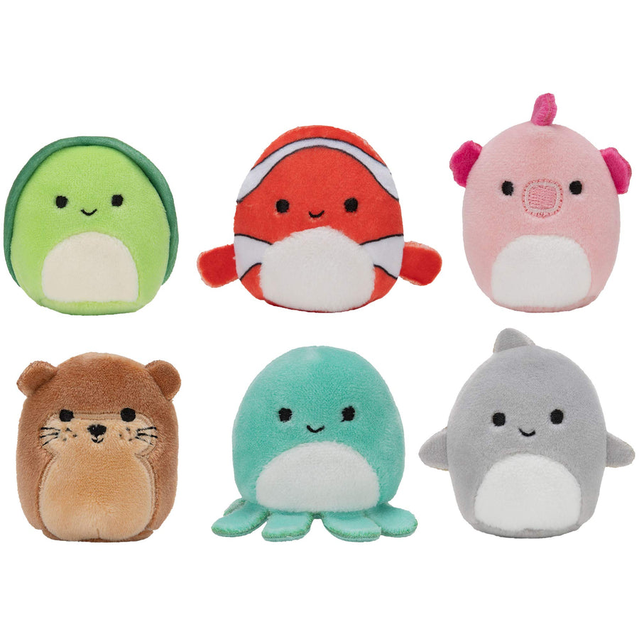 Squishville by Squishmallow Mini Plush Sealife Squad, Six 2” Soft Mini-Squishmallow Sea Animals, Irresistebly Soft Colorful Plush, Mini Shark, Otter, and Seahorse Squishmallows